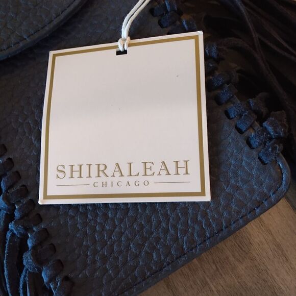 NWT SHIRALEAH Boho Navy Blue Leather Fringe on Sides Snap Purse/Clutch 4 x 7 - Picture 9 of 10